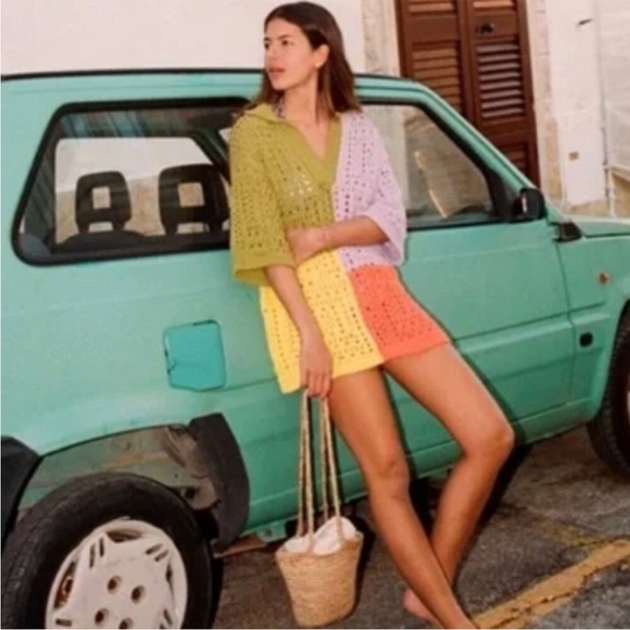 Zara Oversized Colorblock Patchwork Crochet Chunky Knit Granny Square Sweater S - Picture 4 of 15